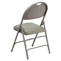 2 Pk. HERCULES Series Ultra-Premium Triple Braced Gray Vinyl Metal Folding Chair with Easy-Carry Handle