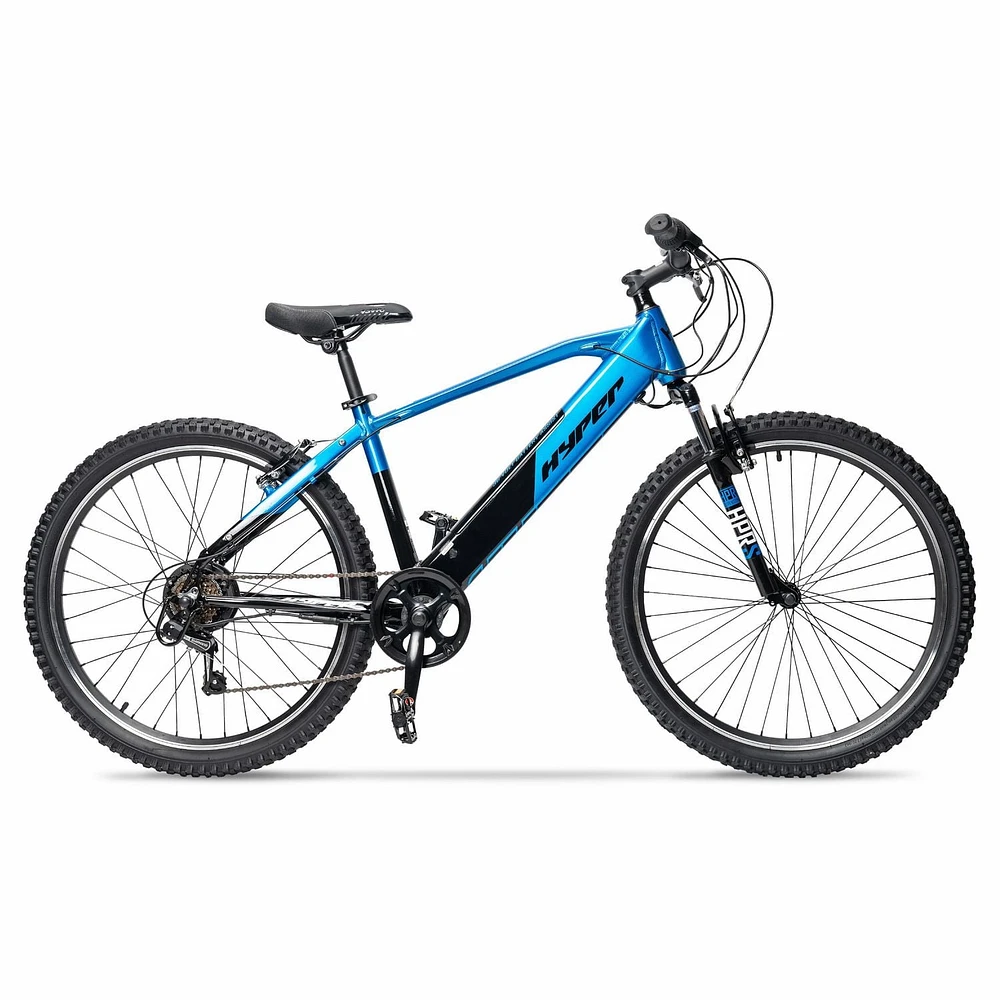 Hyper 26" 36V Electric Mountain Bike for Adults, Pedal-Assist, 250W E-Bike Motor, Blue