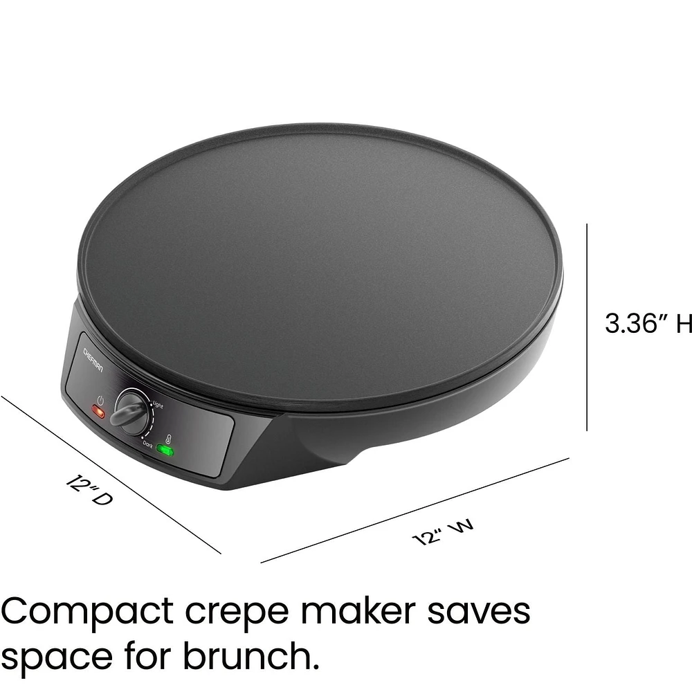 Chefman Electric Crepe Maker & Griddle, Nonstick Grill Pan, 12" Surface, Black, Electric Crepe Maker