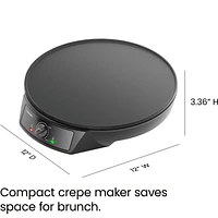 Chefman Electric Crepe Maker & Griddle, Nonstick Grill Pan, 12" Surface, Black, Electric Crepe Maker