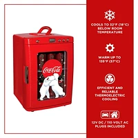 Coca-Cola 25L Mini Fridge, Portable 28 Can Cooler, Display Window for Travel, Home, Office- Red
