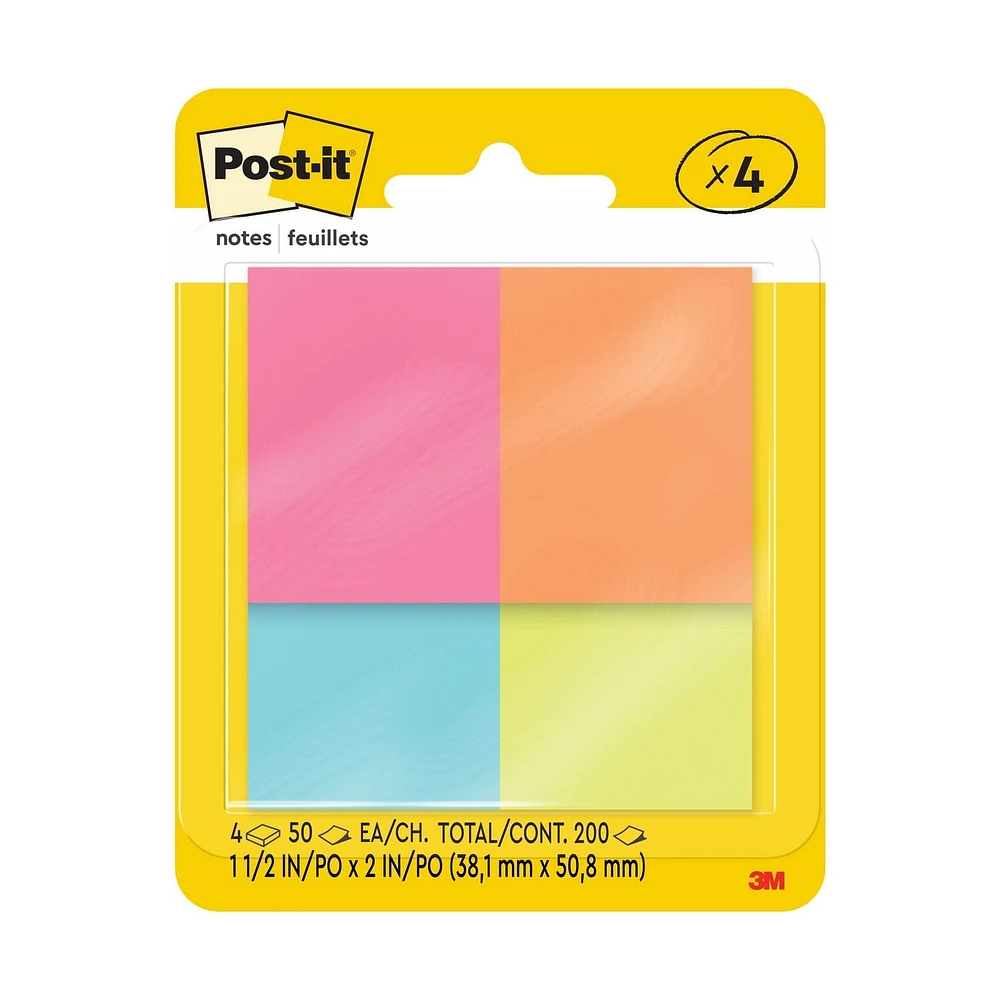 Les Feuillets super collants Post-it®, 653-4AF, 1-3/8 in x 1-7/8 in (34,9 mm x 47,6 mm) Post-it® Feuillets 653-4AF