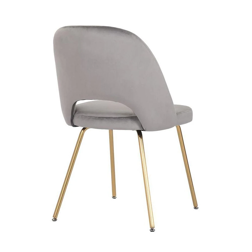 Take Me Home Alice Velvet Dining Chair, Gray seat and Gold Legs.