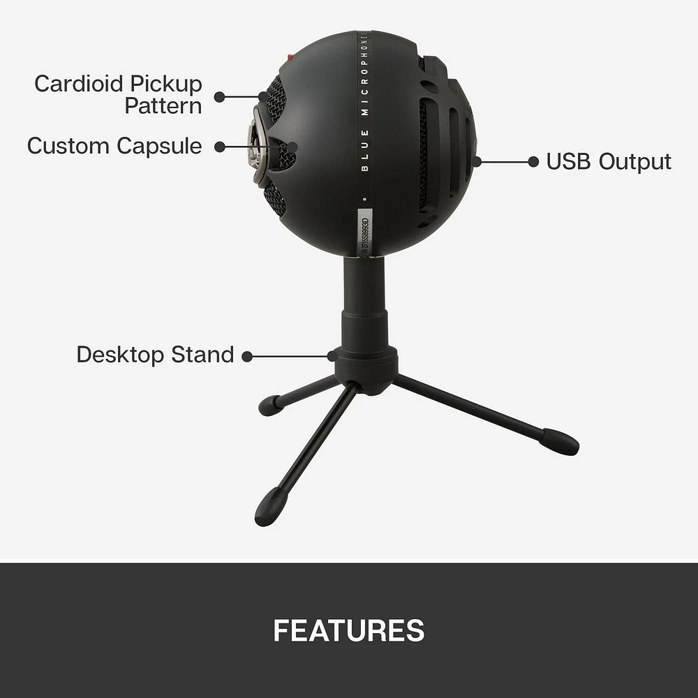 Blue Snowball iCE Plug 'n Play USB Microphone for Recording, Streaming, Podcasting, Gaming on PC and Mac, with Cardioid Condenser Capsule, Adjustable Desktop Stand and USB cable - Black