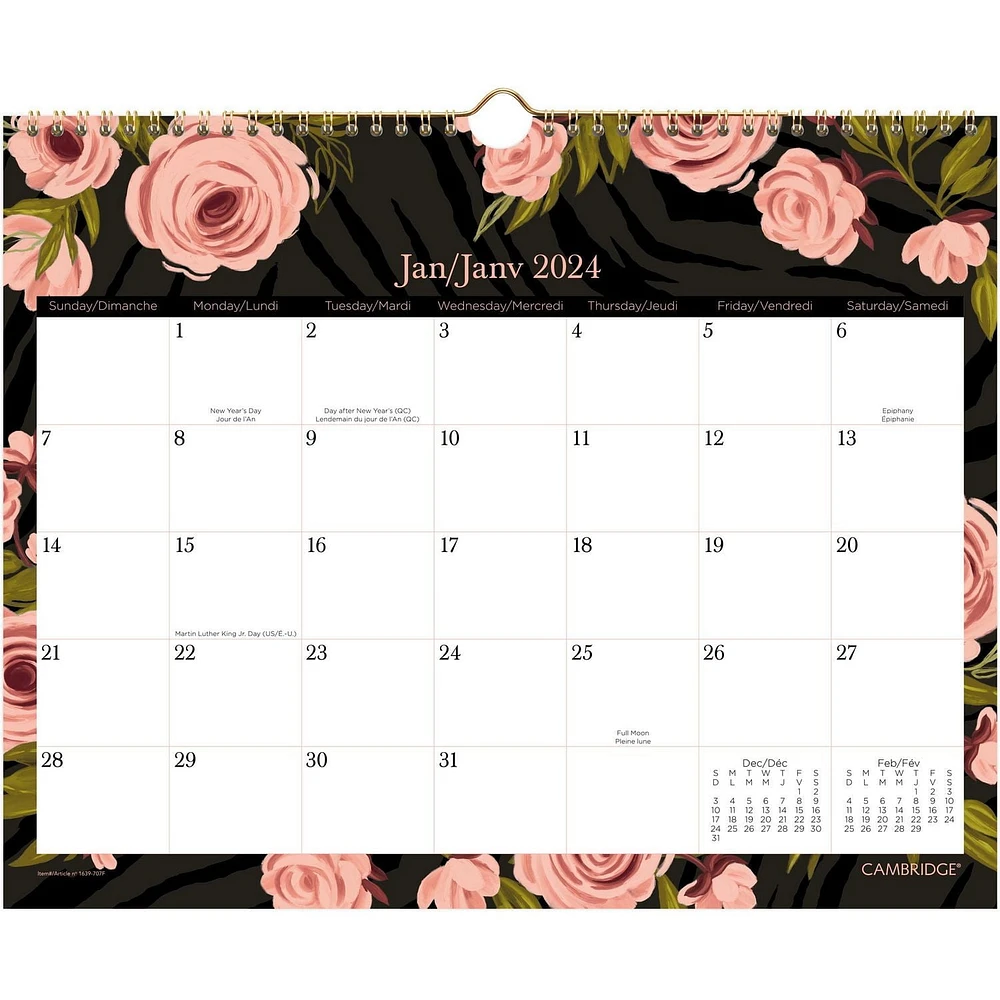 Calendrier mural mensuel Cambridge® roses sauvages