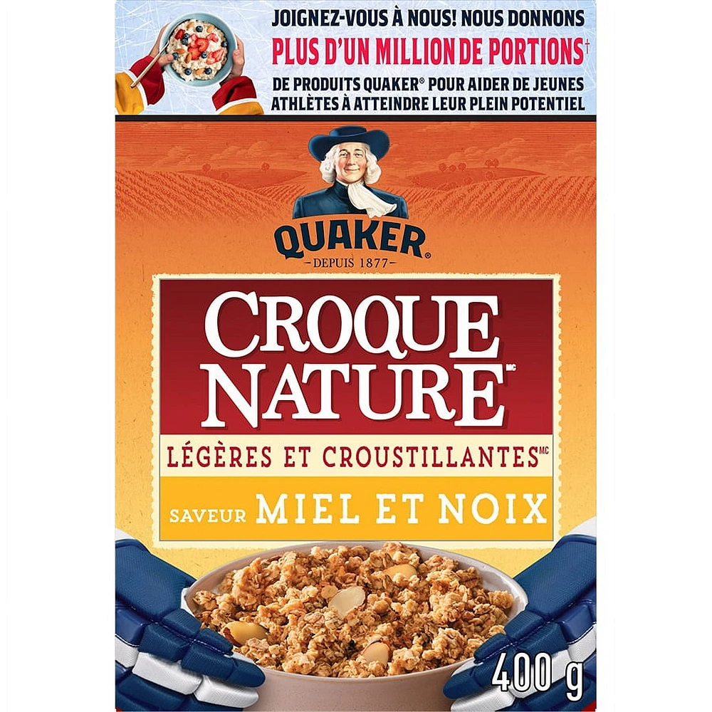 Quaker Céréales granola Croque Nature Légères et croustillantes Saveur Miel et noix 400g