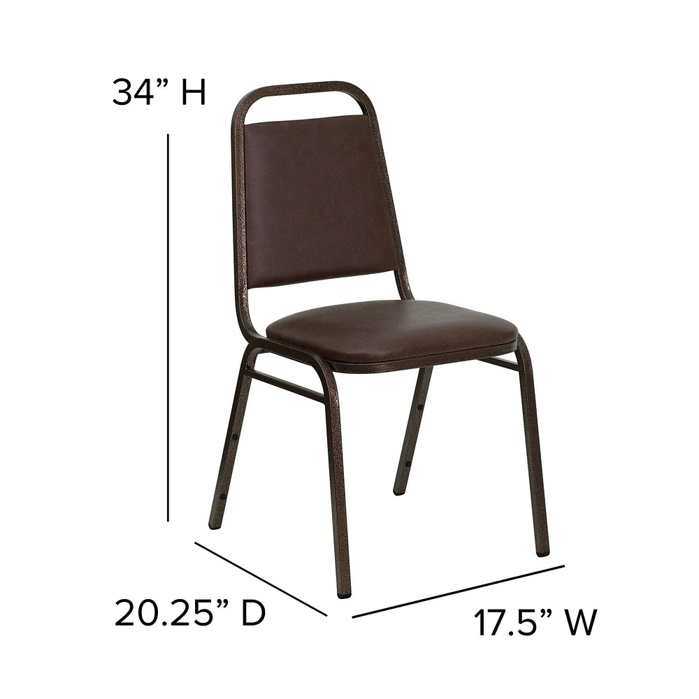 Lot de 4 pièces - Chaise de banquet empilable de la série HERCULES à dossier trapèze en vinyle brun - Cadre veine de cuivre