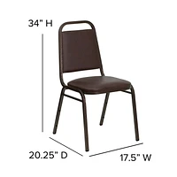 Lot de 4 pièces - Chaise de banquet empilable de la série HERCULES à dossier trapèze en vinyle brun - Cadre veine de cuivre