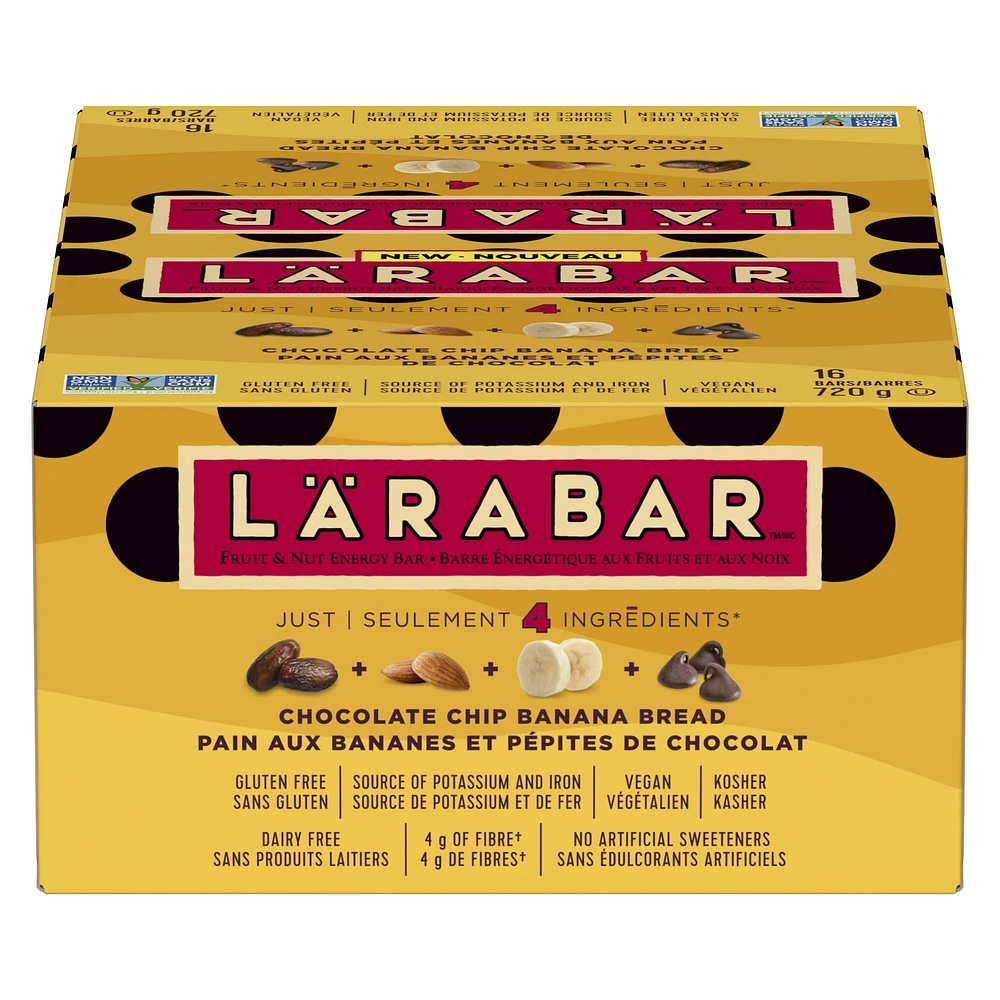 Larabar Chocolate Chip Banana Bread, Gluten Free Vegan Fruit & Nut Energy Bars, 16 bars x 45 g, 720 g