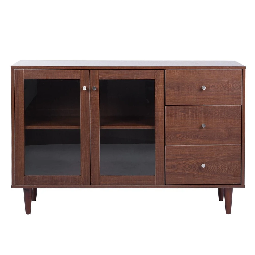 Homylin Armoire de rangement d'accent rétro en bois avec portes et tiroirs transparents, casier d'angle de 48,8 po de largeur pour salon - Marron