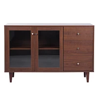 Homylin Armoire de rangement d'accent rétro en bois avec portes et tiroirs transparents, casier d'angle de 48,8 po de largeur pour salon - Marron