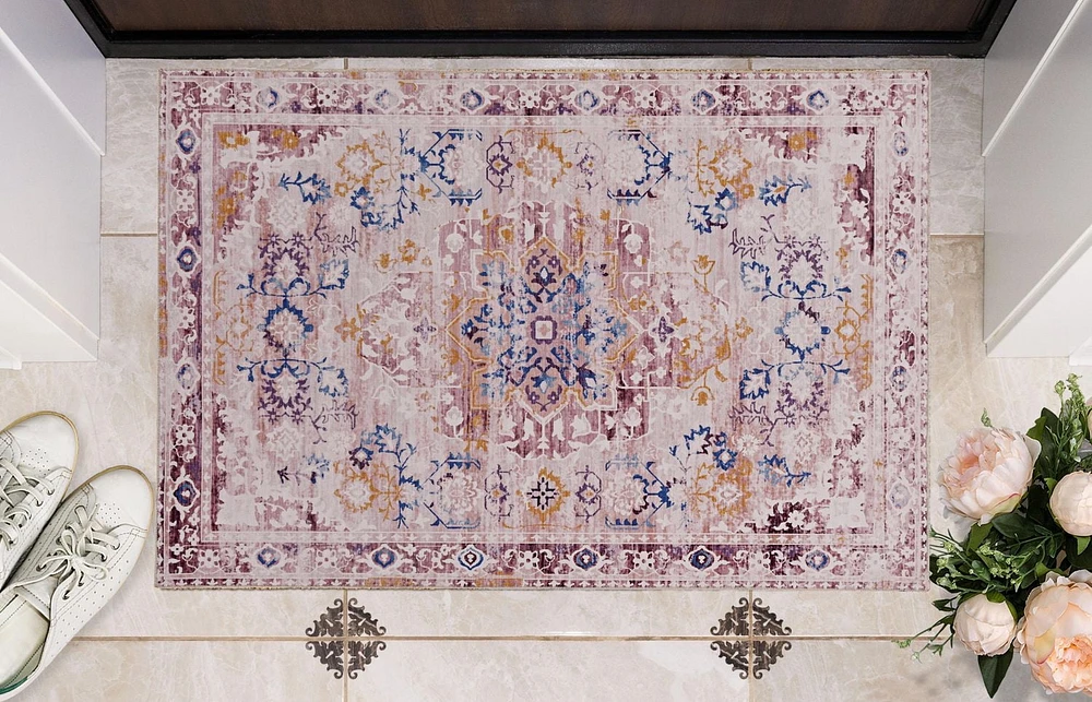 Tapis d'appoint lavable Micah pi x 3 pi ivoire et or