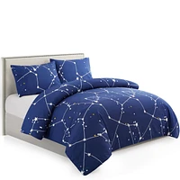 Literie Marina Décoration douce, soyeuse et riche en rayonne de bambou imprimée, toutes saisons, housse de couette, drap-housse, avec fermeture éclair et lien d'angle, motif astérisme bleu marine
