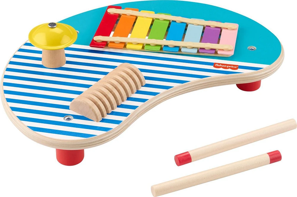 Fisher-Price-Table musicale en bois avec instruments de percussion