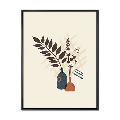 Designart Fleurs minimalistes Boho Vintage I ART MURAL À CADRE FLOTTÉ