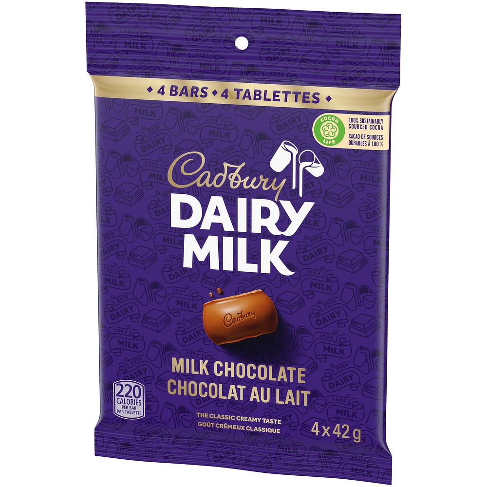 Cadbury Dairy Milk, Milk Chocolate, The Classic Creamy Taste, Chocolate Bars, Multipack (Pack of 4), 168 g