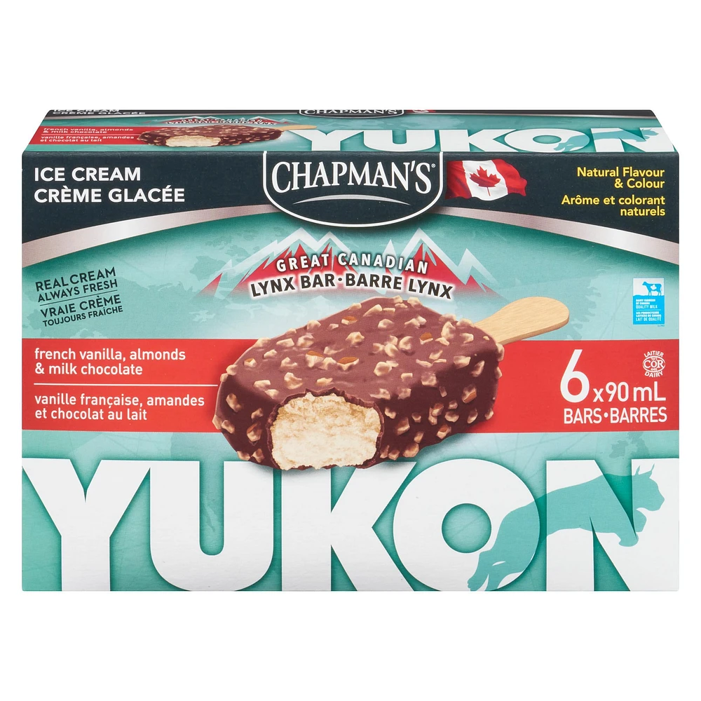 Chapman's Yukon Lynx French Vanilla and Almond Ice Cream Bar, 6 x 90mL