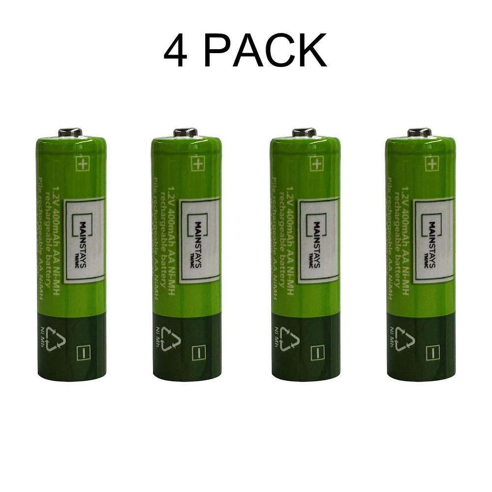 Mainstays Solar Rechargeable 400mAh AA Nickel Metal Hydride Batteries, 4 Count