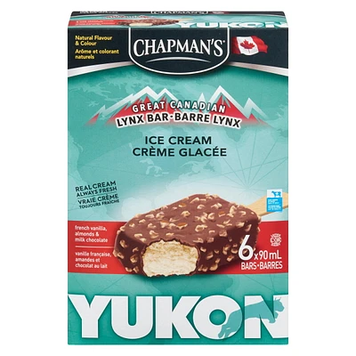 Chapman's Yukon Lynx French Vanilla and Almond Ice Cream Bar, 6 x 90mL