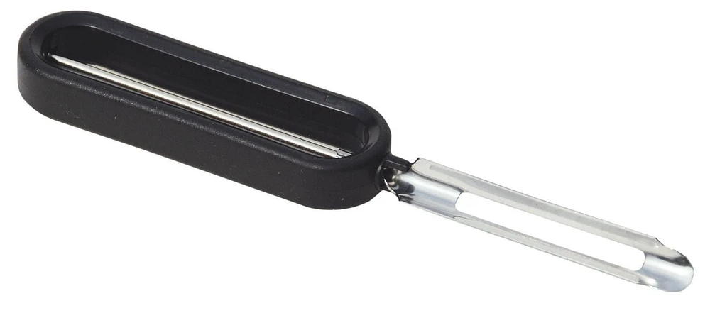 MAINSTAYS™ Peeler with Handler, Stainless Steel Swivel Blades, End of Blade Removes Blemishes, Soft & Flexible Non-Slip Handle, Sturdy, Blade Sharpened on Both Side, For Left or Right-Handed Use, Peeler (Stainless steel blade)