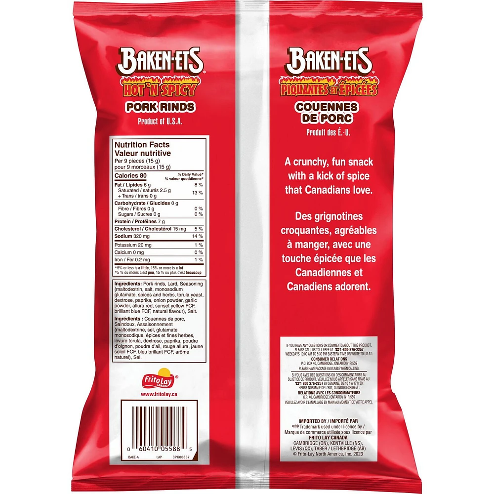 Baken-Ets Hot 'N Spicy Flavoured Pork Rinds, 70 GM