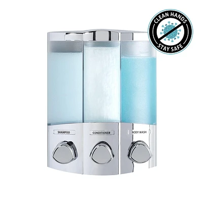 Better Living Products 76344-1 Distributeur de savon et de douche mural à 3 chambres TRIO série EURO Chrome