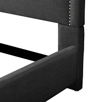 CorLiving  Fabric Bed Frame with Arched Headboard and Nailhead Trim Accents