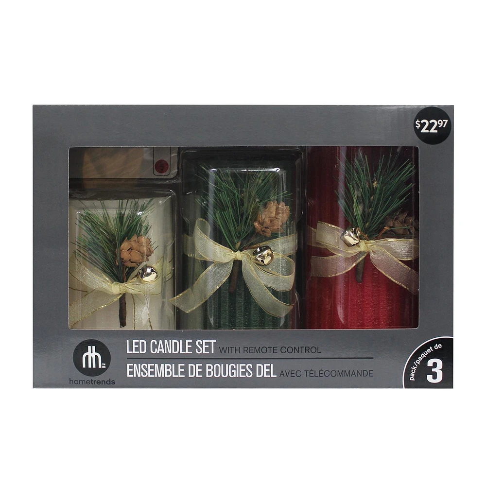 Hometrends Ensemble de bougies DEL cannelées avec feuillage
