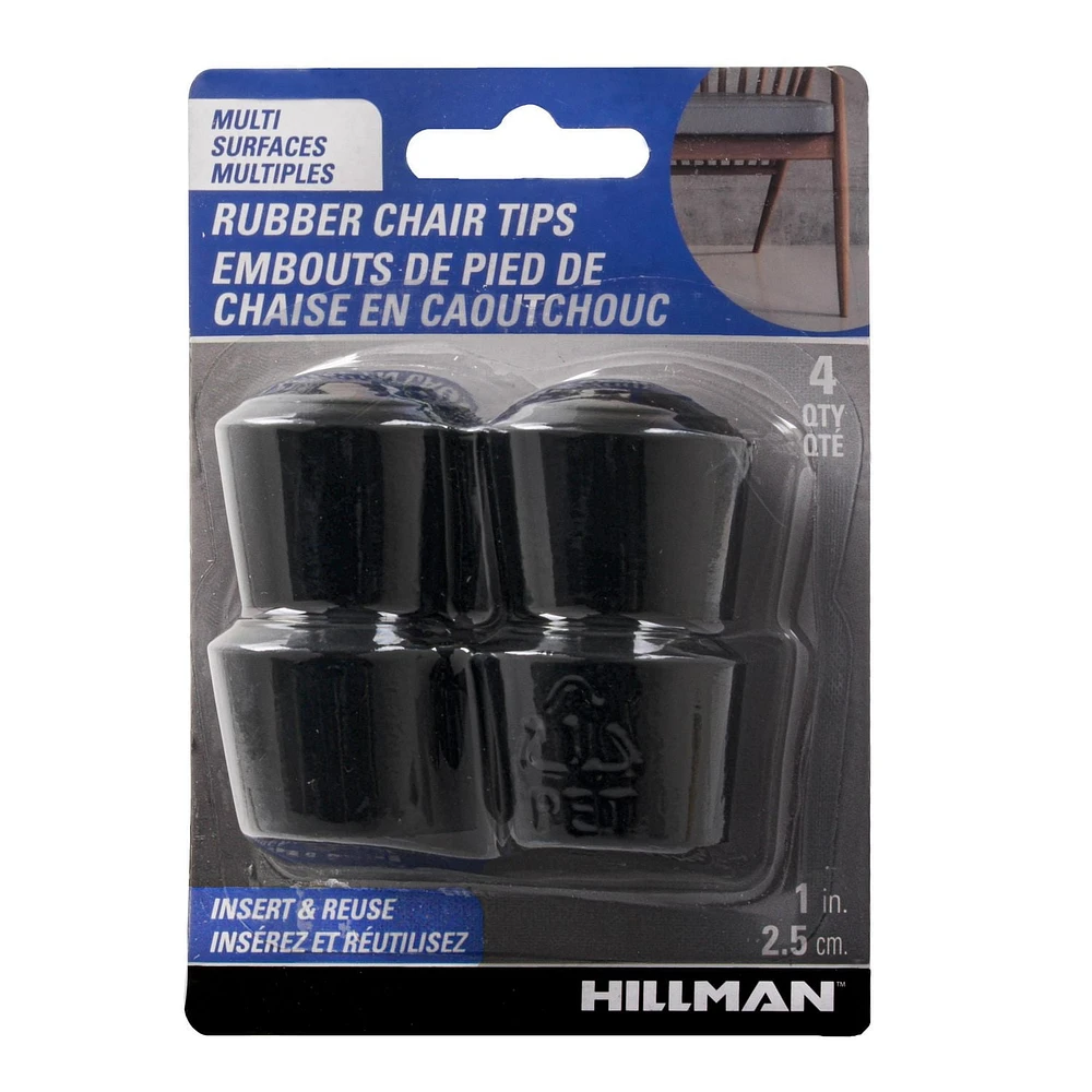 RUBBER CHAIR TIPS 1" BLACK 4PC, CHAIR TIP 1 BLK 4P