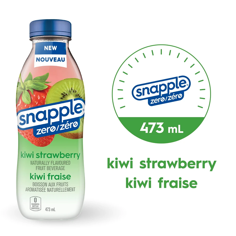 Snapple Zero Sugar Naturally Flavoured Fruit Beverage Kiwi- Strawberry, 473mL, 473 mL