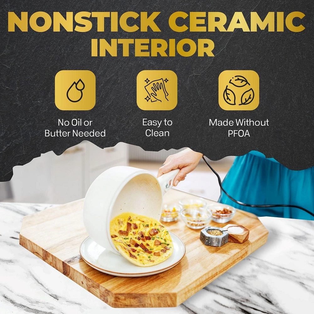 Ceramax Electric Hot Pot Nonstick Ceramic Skillet Pan Mini Cooker with Lid Steamer