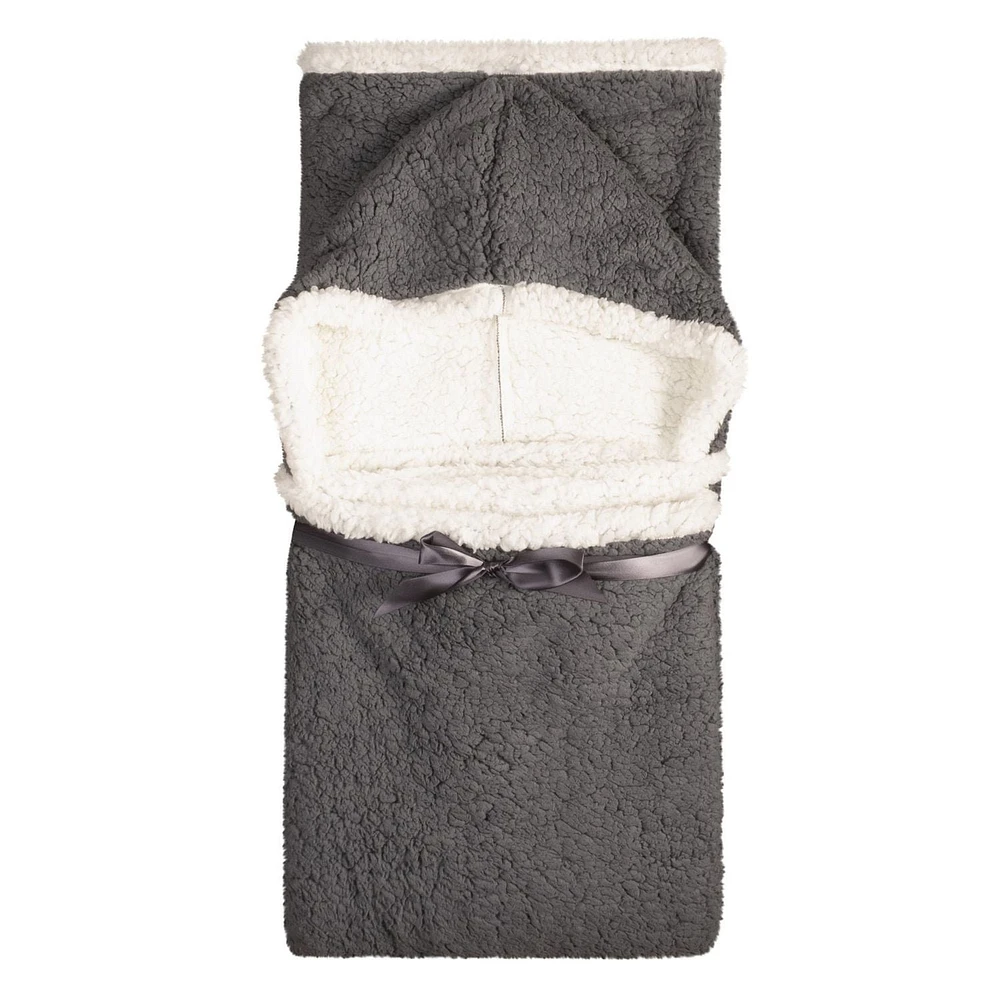 Safdie & Co. Premium Ultra Soft Reversible Sherpa Hoodzy Hooded Throw Blanket Charcoal