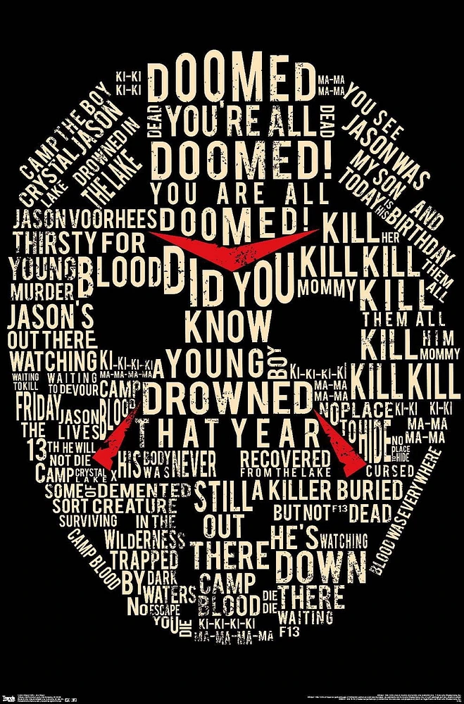 Friday The 13th - Text Mask Wall Poster, 22.375" x 34"