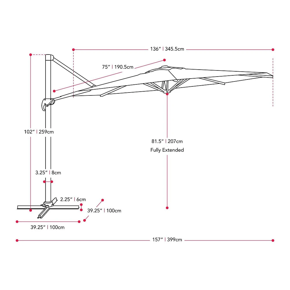 CorLiving Auvent en tissu durable de 11,5 pi avec titre décalé et parasol rotatif de luxe avec cadre en aluminium pour terrasse, jardin et plus encore