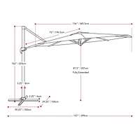 CorLiving Auvent en tissu durable de 11,5 pi avec titre décalé et parasol rotatif de luxe avec cadre en aluminium pour terrasse, jardin et plus encore