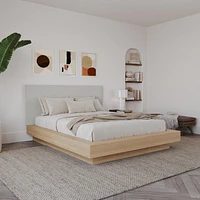 Ensemble de chambre à coucher Julian 3 pièces avec lit plateforme, tête de lit rembourrée et table de chevet