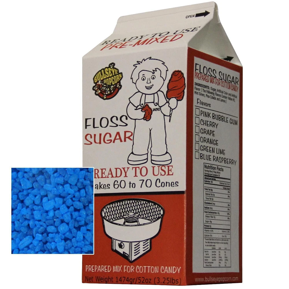 Box of 4 X 3.25 lbs of Blue RaspberryCotton Candy Floss Sugar