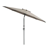 Parasol de marché rond inclinable résistant au vent de 10 pieds CorLiving avec manivelle et cadre en aluminium et en acier