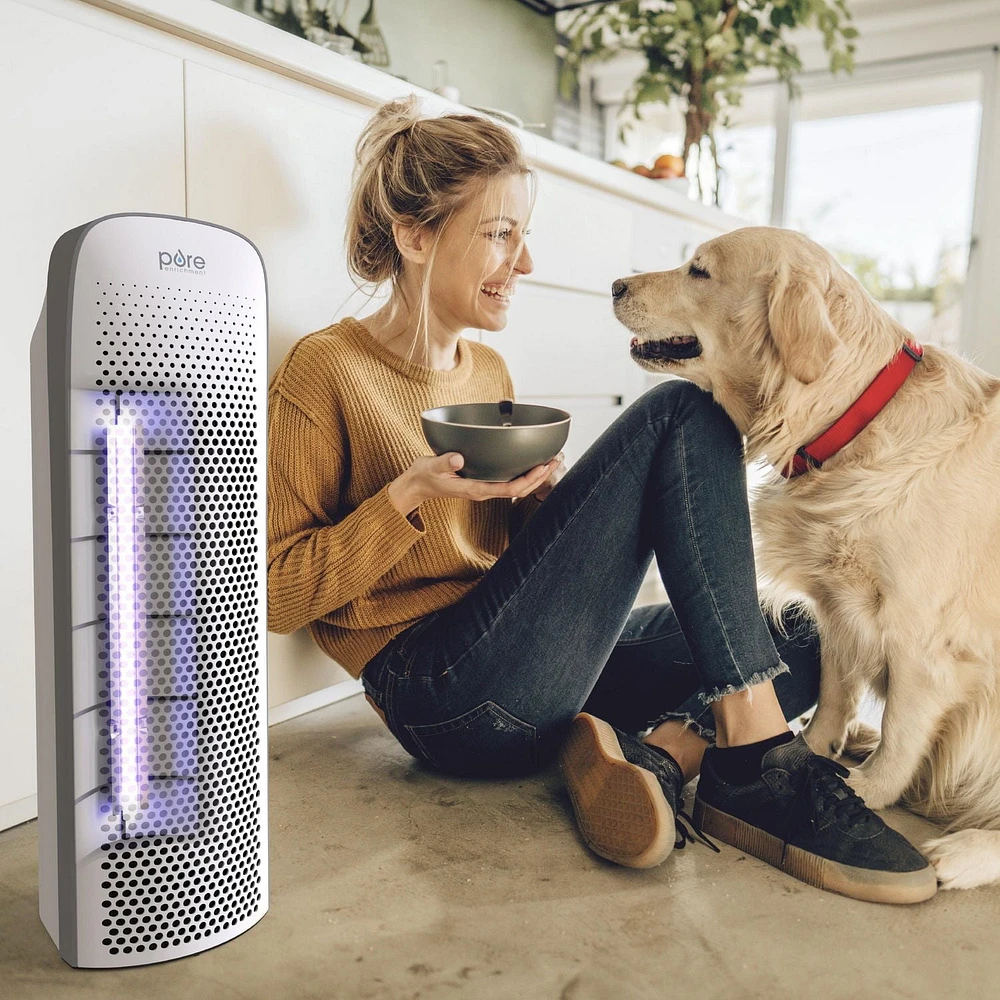 Pure Enrichment PureZone Elite True HEPA Purificateur d'air pour grande pièce avec moniteur de qualité de l'air, filtration en 4 étapes et lumière UV-C (Blanc)
