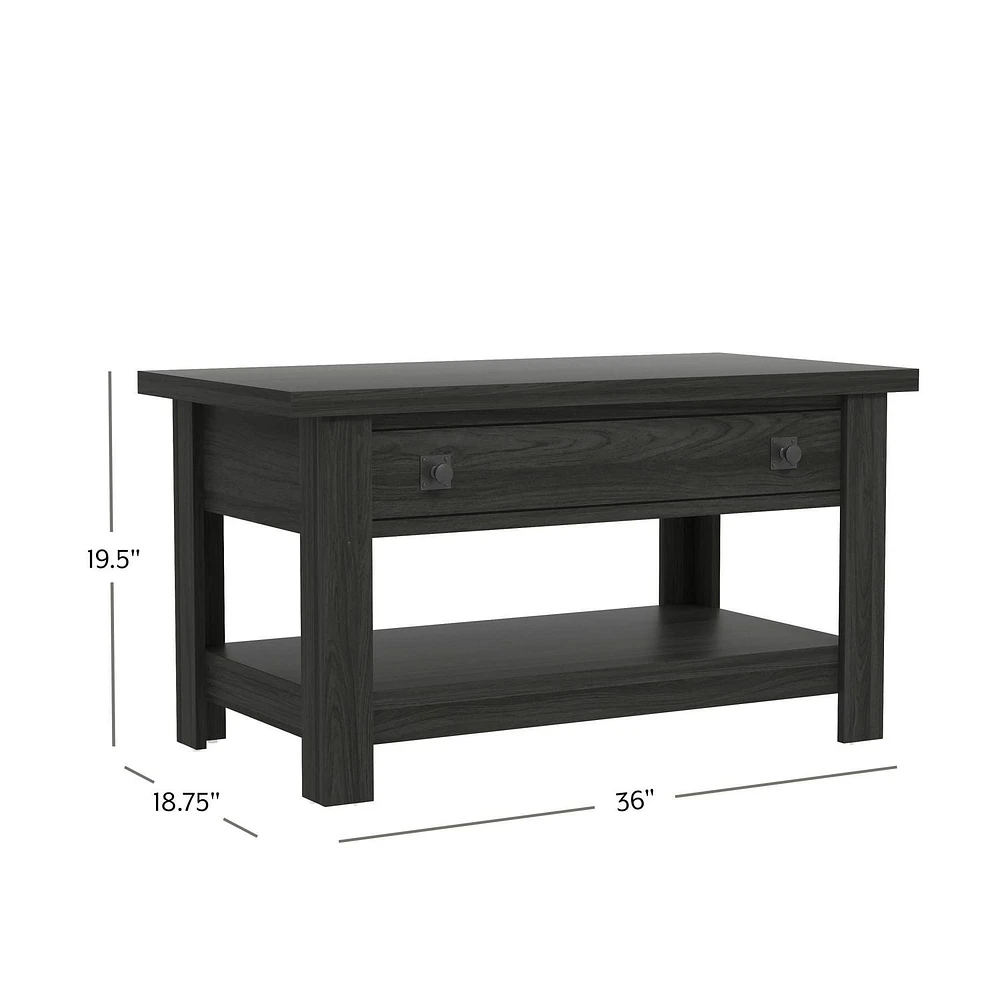 Table basse Hillsdale Coover en bois avec plateau relevable et 1 faux tiroir
