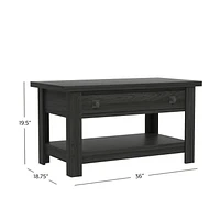 Table basse Hillsdale Coover en bois avec plateau relevable et 1 faux tiroir