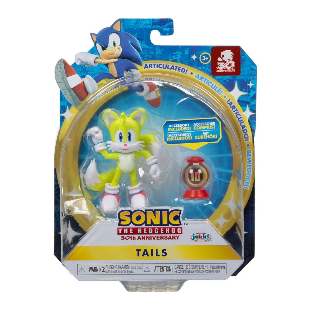 SONIC Figures 4 pouces avec accessoires – Tails boîte à objet avec super anneau