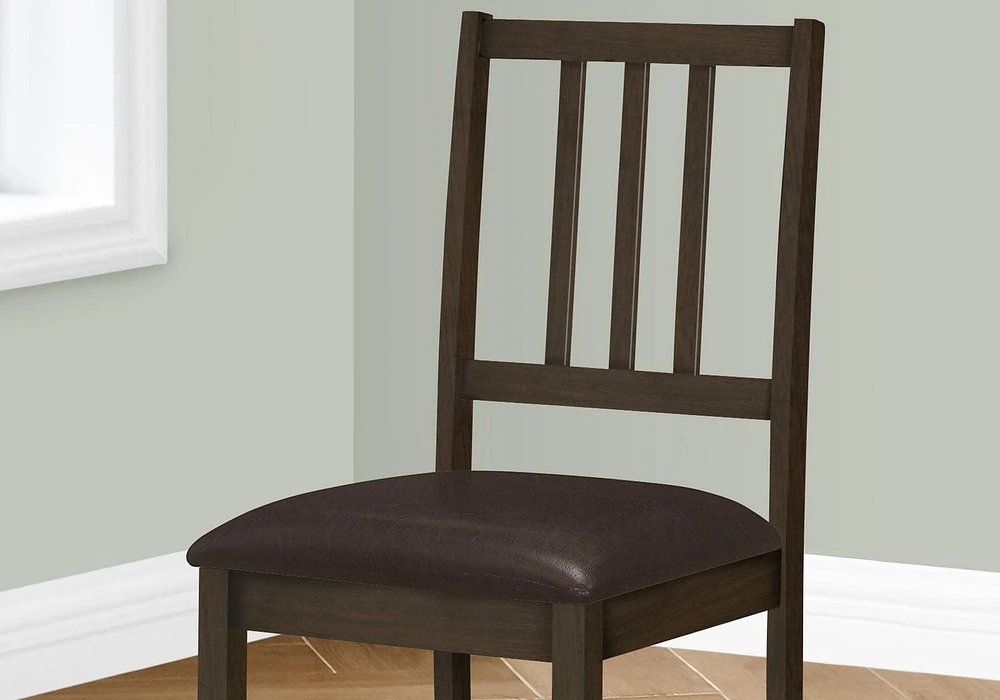 Monarch Specialties Dining Chair, Set Of 2, Side, Upholstered, Kitchen, Dining Room, Pu Leather Look, Wood Legs, Brown, Transitional