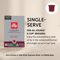 illy K-Cup Coffee Pods Intenso Bold Roast for Keurig Brewers, 10 Ct, • Convenient single-serve format • Sourced from the finest 100% Arabica coffee beans • Intense, full-flavored taste