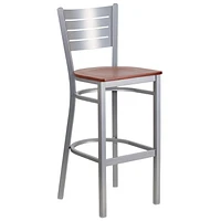 Lot de 2 pièces - Tabouret de bar de la série HERCULES en métal argenté avec dossier à lattes - siège en bois de cerisier