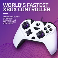 Victrix Gambit World's Fastest Licensed Xbox Controller for Xbox One, Series X|S – PC Compatible - Elite Esports Design with Custom Paddles, Swappable Pro Thumbsticks & White / Purple Faceplates