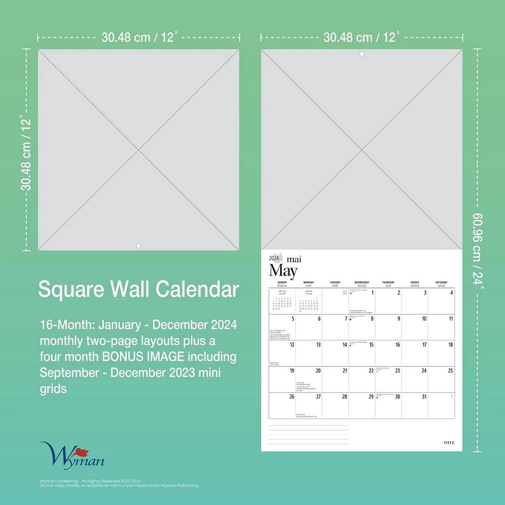 Wyman Publishing Nova Scotia 2024 12x24 Inch Square Wall Calendar, 9781525611582