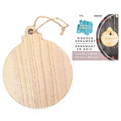 On the Surface boule de Noël en bois avec bordure pailleté dorée, ornement ou étiquette-cadeau avec ficelle en jute pour l’accrocher