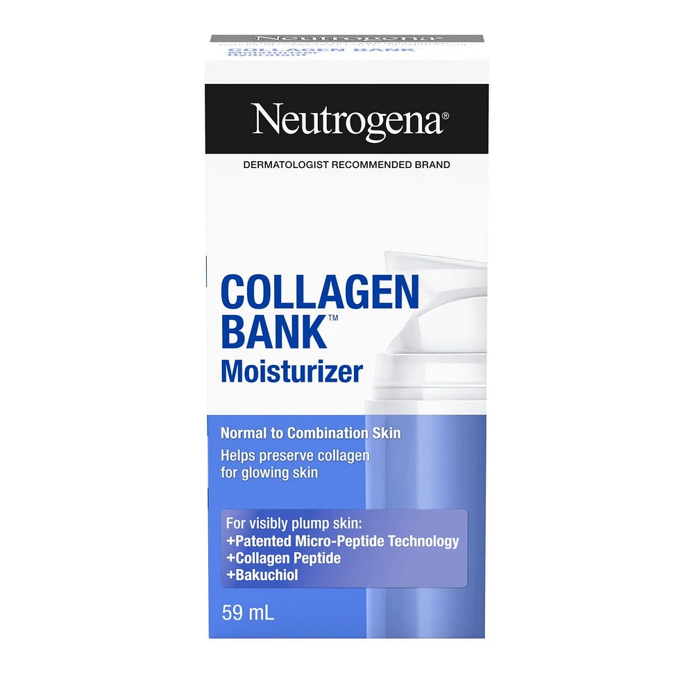 Hydratant pour le visage Neutrogena Collagen Bank, crème quotidienne anti-âge au collagène pour le visage et le cou avec bakuchiol, crème pour le visage favorisant le collagène naturel de la peau pour