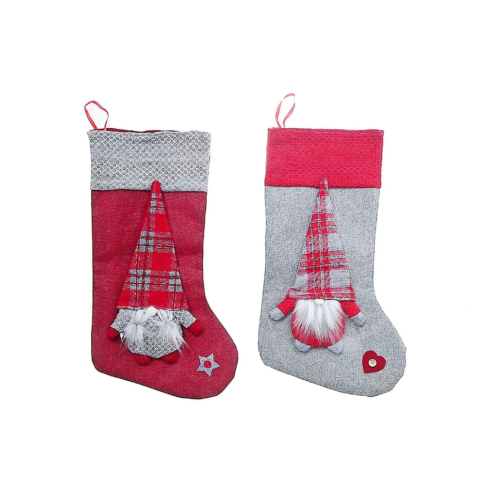 Christmas Plaid Gnome Stockings - Set of 2
